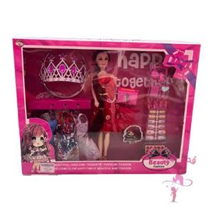 عروسک باربی با تاج با موی مشکی