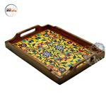 سینی چوبی مستطیل 27 در 37 سانتیمتر گل و مرغ زرد