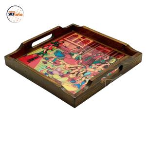 سینی چوبی مربع 30 در 30 سانتیمتر نقاشی قاجار