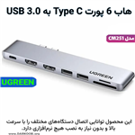 هاب 6 پورت Type C به USB 3.0 با یک پورت Type C و درگاه کارت حافظه با قابلیت PD یوگرین مدل CM251