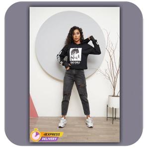 هودی کراپ زنانه کلاهدار آستین فینگردار مدل انیمه کد FR-20241