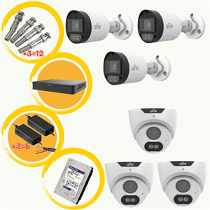 پک کامل شش دوربین مداربسته 2MP یونی ویو دید در شب رنگی