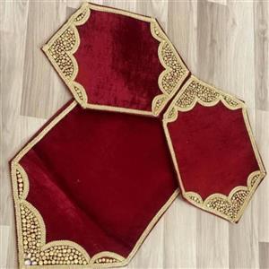 رومیزی مخمل سوییسی سنگ دوزی شده کار دست سه تکه