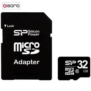 کارت حافظه میکرو اس دی سیلیکون پاور 32 گیگابایت کلاس 10 با آداپتور Silicon Power microSDHC 32GB Class 10 With Adapter