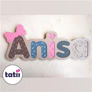 چراغ خواب چوبی و دیواری اسم کودک تاتی ۲