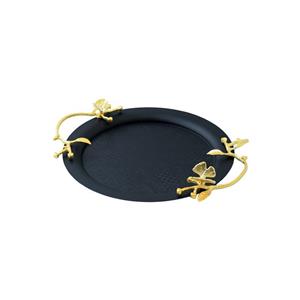 سینی پذیرایی گرد کوچک مدل مشکی طلایی کد MG-6086