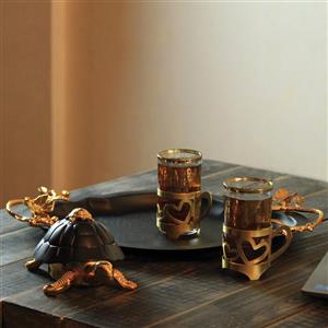 سینی پذیرایی بیضی متوسط مدل گوشه دار مشکی طلایی کد MG-6084