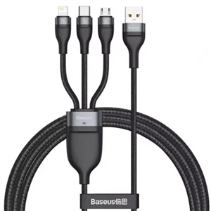 کابل USB به لایتنینگ و Type C microUSB باسئوس Baseus One For Three 66W مدل CB000029 طول 1.2 متر 