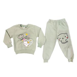 ست بلوز شلوار طرح گربه Good Luck دخترانه کد 613