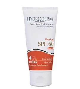 کرم ضد آفتاب فیزیکال رنگی بژ تیره SPF60 هیدرودرم		 Hydroderm Phisical Tinted Dark Beige Total Sunblock Cream SPF60 50ml