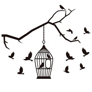 استیکر چوبی ژیوار طرح قفس و پرنده