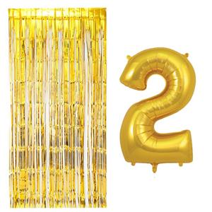 بادکنک فویلی مستر تم طرح عدد 2 به همراه پرده تزئینی