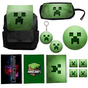 کوله پشتی طرح ماینکرفت کد Minecraft A7 به همراه دفتر مشق و جامدادی و زیر لیوانی و جاکلیدی مجموعه 12 عددی
