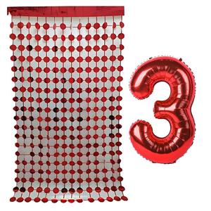 بادکنک فویلی مستر تم طرح عدد 3 به همراه ریسه تزئینی