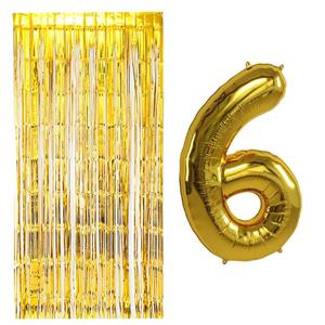 بادکنک فویلی مستر تم طرح عدد 6 به همراه پرده تزئینی