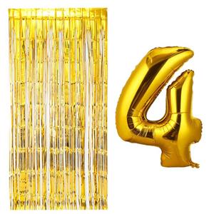 بادکنک فویلی مستر تم طرح عدد 4 به همراه پرده تزئینی