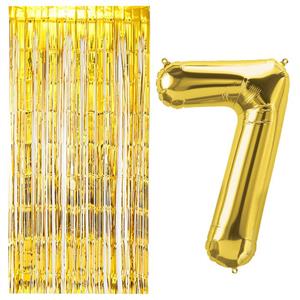 بادکنک فویلی مستر تم طرح عدد 7 به همراه پرده تزئینی