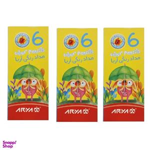مداد رنگی 6 رنگ آریا کد 121 مجموعه 3 عددی
