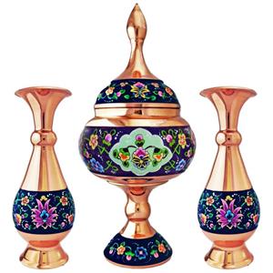 ست 3 تکه گلدان و شکلات خوری مسی مدل پرداز کد JR-1623