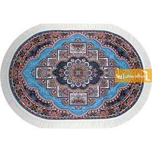 فرش ماشینی مدل بیضی طرح ناردون زمینه آبی