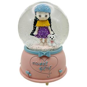 گوی موزیکال مدل پمپی Sweet girl طرح دختر دوست داشتنی و خرس کوچولو کد PD4054