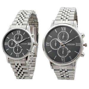 ست ساعت مچی عقربه ای زنانه و مردانه مدل استیل کد cit03