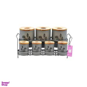 ست جای ادویه 8 پارچه بی.وی.کی مدل درب چوب T_t کد 863615