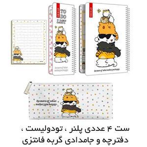 دفتر برنامه ریزی مستر راد مدل گربه فانتزی کد fiory 2075 به همراه جامدادی مجموعه 4 عددی