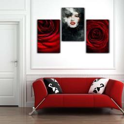 تابلو شاسی بکلیت طرح چهره و گل رز قرمز مدل SH-202 مجموعه 3 عددی