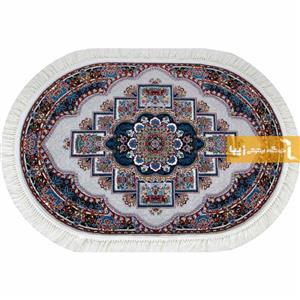 فرش ماشینی مدل بیضی طرح ناردون زمینه سرمه ای
