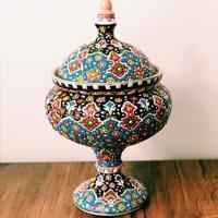 شکلات خوری سفالی کارگاه هیراد طرح میناکاری مدل تک پایه سایز کوچک Hiraad Studio Enamel Clay Choclate Container