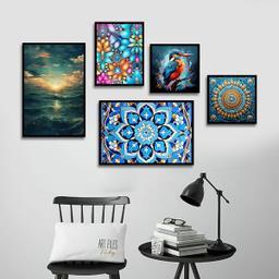 تابلو بکلیت طرح دکوراتیو سنتی و طبیعت دریا مدل B-1327 مجموعه 5 عددی