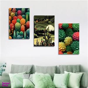 تابلو شاسی بکلیت طرح نقاشی دکوراتیو گل کاکتوس مدل SH-1367 مجموعه 3 عددی