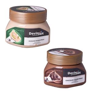 کرم کنجد شکلاتی دوین جاکس - 300 گرم به همراه کرم کنجد پسته ای دوین جاکس - 300 گرم