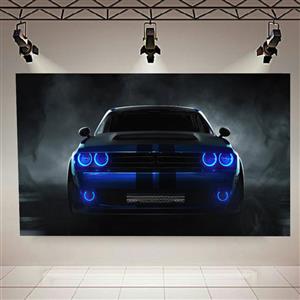 پوستر پارچه ای طرح ماشین دوج مدل Dodge Challenger Angel Blue Lights کد AR30676