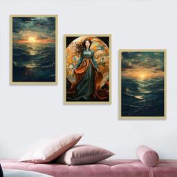 تابلو بکلیت طرح نقاشی دریا و خورشید مدل BE-1298 مجموعه 3 عددی