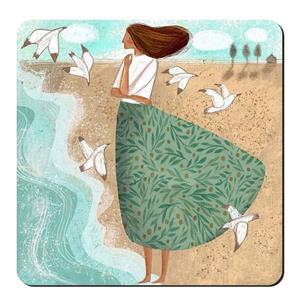 زیر لیوانی طرح بانو در ساحل دریا کد nzl197