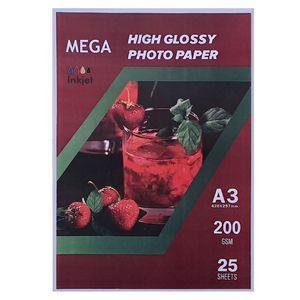 کاغذ چاپ عکس گلاسه مگا کد 200 سایز A3 بسته 25 عددی