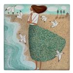 کاشی کارنیلا طرح نقاشی بانو و مرغان دریایی کد wk337