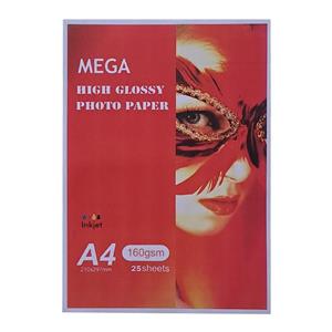 کاغذ چاپ عکس گلاسه مگا کد 160 سایز A4  بسته 25 عددی