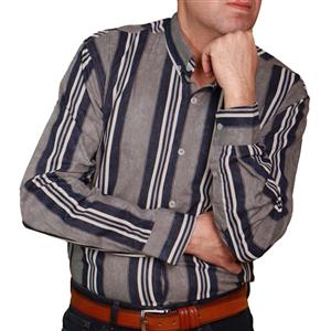 پیراهن استین بلند مردانه مدل دنیم خطی کد 7653 رنگ طوسی 