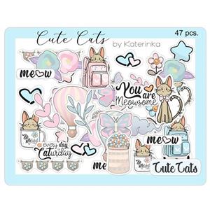 برچسب کاترینکا طرح برش خورده بولت ژورنال و اسکرپ بوک مدل Cute Cats بسته 47 عددی -
