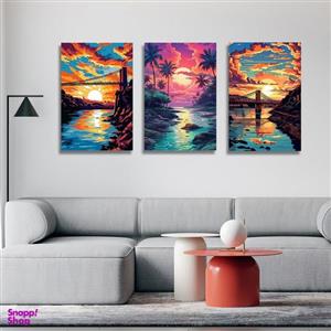 تابلو شاسی بکلیت طرح نقاشی طلوع خورشید مدل SH-1177  مجموعه 3 عددی