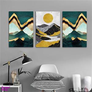 تابلو شاسی بکلیت طرح نقاشی کوه و خورشید مدل SH-1005 مجموعه 3 عددی