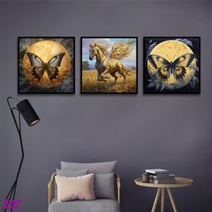 تابلو بکلیت طرح اسب و پروانه طلایی مدل B-1225 مجموعه 3 عددی