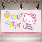 استیکر طرح کیتی مدل Hello Kitty In Pink Striped Background کد AR41895