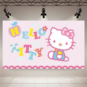 استیکر طرح کیتی مدل Hello Kitty In Pink Striped Background کد AR41895 