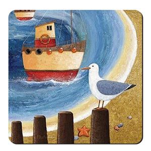 زیر لیوانی طرح مرغ دریایی و ساحل دریا کد nzl154