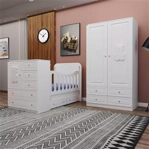 سرویس تختخواب و کمد کودک اعیان طرح تدی مدل FH482 مجموعه دو عددی