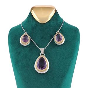 نیم ست نقره زنانه مدل اشکی نگین دست ساز آماتیس طبیعی کد SHS-46 -